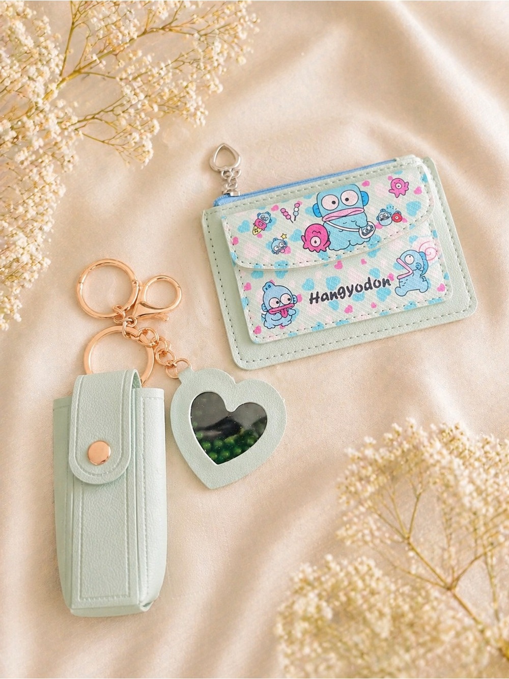 Sanrio Hangyodon Pastel Mint Card Holder and Keychain Set
